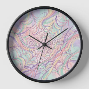 Abstract Spider Web Lace Pastel Art Clocks