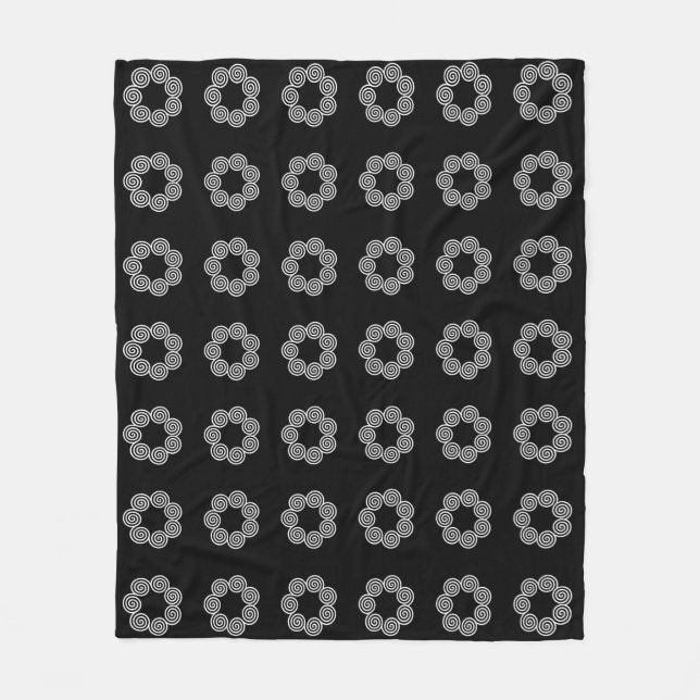 Abstract Spiral Circle Pattern on Black Fleece Blanket (Front)