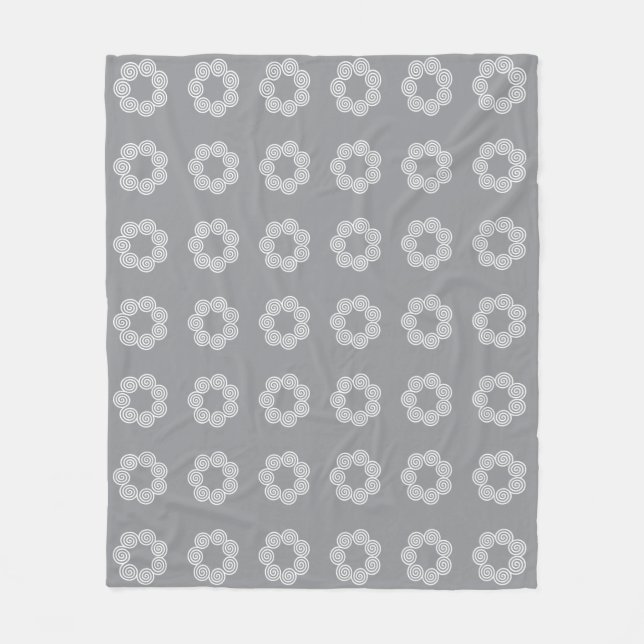 Abstract Spiral Circle Pattern on Grey Fleece Blanket (Front)