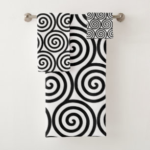 Abstract Spiral Circles in Black & White Bath Towe Towel Set