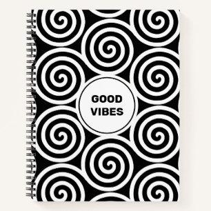 Abstract Spiral Circles in Black  & White Notebook
