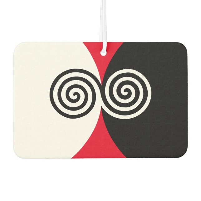 Abstract Spiral Circles in Black & White on Red Car Air Freshener (Front)