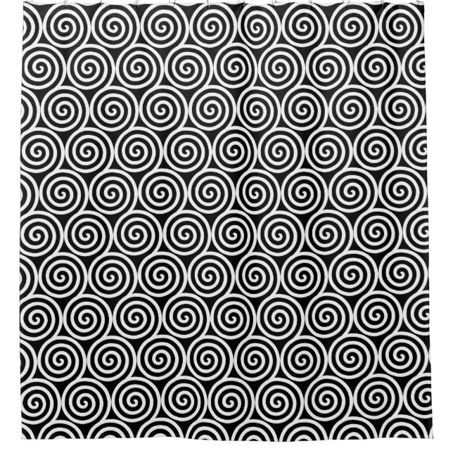 Abstract Spiral Circles in Black & White Shower Shower Curtain (Front)
