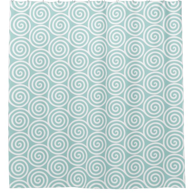 Abstract Spiral Circles in Light Blue & White Shower Curtain (Front)
