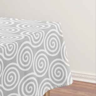 Abstract Spiral Circles in Light Grey & White Tablecloth