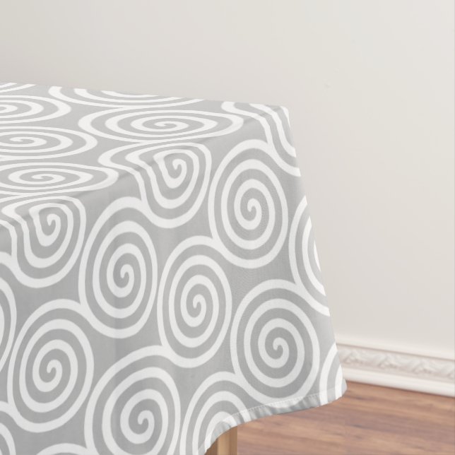 Abstract Spiral Circles in Light Grey & White Tablecloth (In Situ)