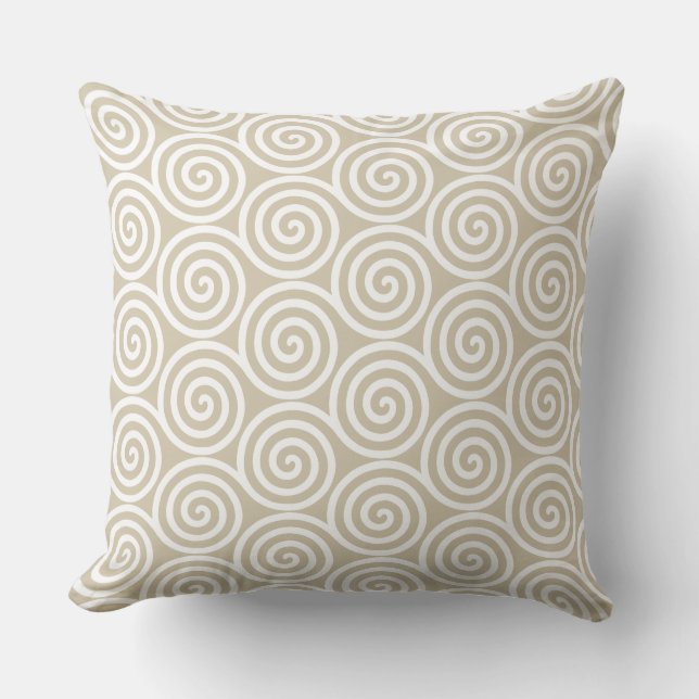 Abstract Spiral Circles in Sand Beige & White Cushion (Front)