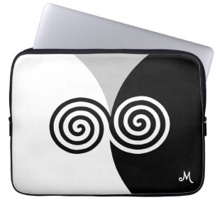 Abstract Spiral Circles on Black Gray & White Laptop Sleeve