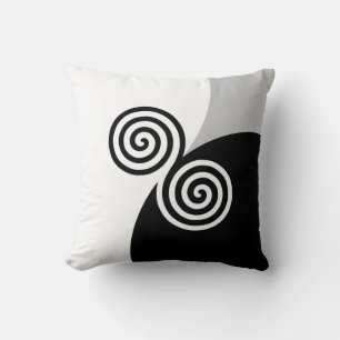 Abstract Spiral Circles on Black Grey & White Cushion