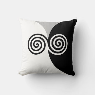 Abstract Spiral Circles on Black Grey & White Cushion