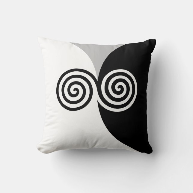 Abstract Spiral Circles on Black Grey & White Cushion (Front)