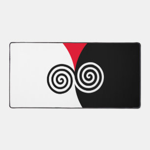 Abstract Spiral Circles on Black Red & White Desk Mat