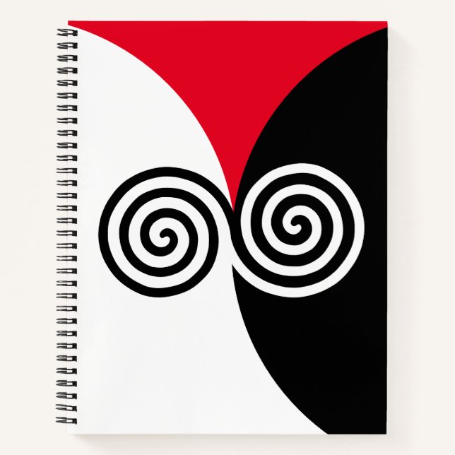 Abstract Spiral Circles on Black Red & White Notebook (Front)