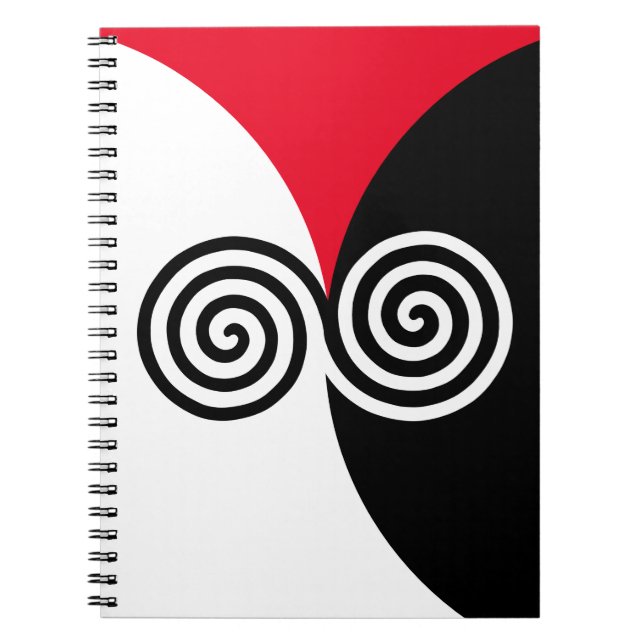 Abstract Spiral Circles on Black Red & White Notebook (Front)