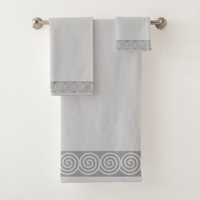 Abstract Spiral Circles on Light Silver Grey Bath  Towel Set (Insitu)