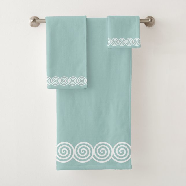 Abstract Spiral Circles on Mint Teal Bath Towel Set (Insitu)