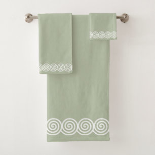 Abstract Spiral Circles on Sage Green Bath Towel Set