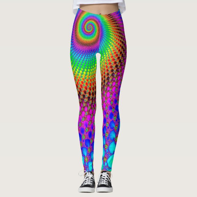 Abstract Spiral Fractal - neon coloured Leggings (Front)