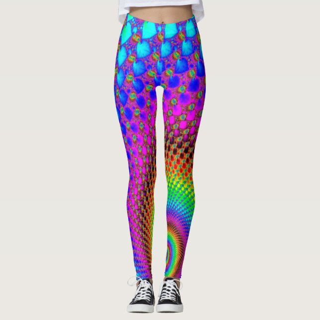 Abstract Spiral Fractal - neon coloured Leggings (Front)
