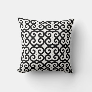 Abstract Spiral Geometric Pattern in Black & White Cushion