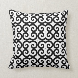 Abstract Spiral Geometric Pattern in Black & White Cushion