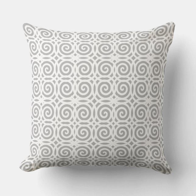 Abstract Spiral Geometric Pattern in Grey & White Cushion (Front)