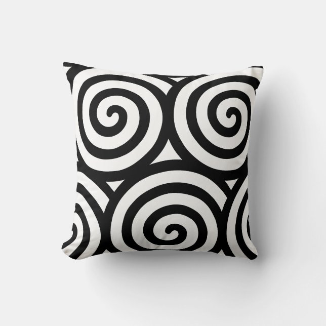 Abstract Spiral Geometric Shape in Black & White Cushion (Front)