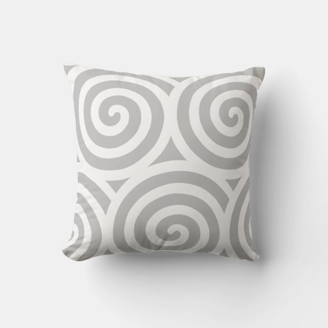 Abstract Spiral Geometric Shape in Grey & White Cushion (Front)