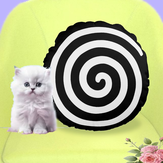 Abstract Spiral in Black & White Round Cushion (Creator Uploaded)