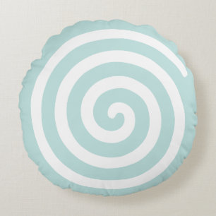 Abstract Spiral in Light Blue & White Round Cushion