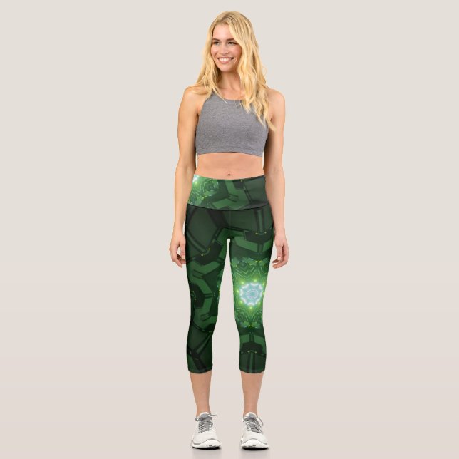 Abstract spiral neon lighting image capri leggings (Front)