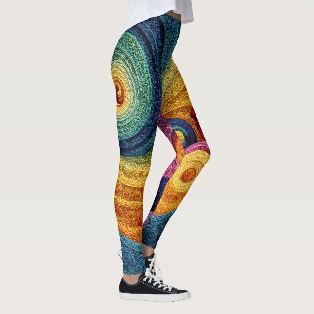 Abstract Spiral Pattern Colorful 3D Swirl Texture Leggings (Right)