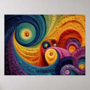Abstract Spiral Pattern Colourful 3D Swirl Texture Poster