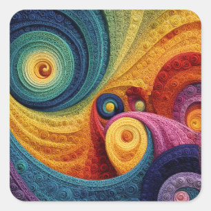 Abstract Spiral Pattern Colourful 3D Swirl Texture Square Sticker