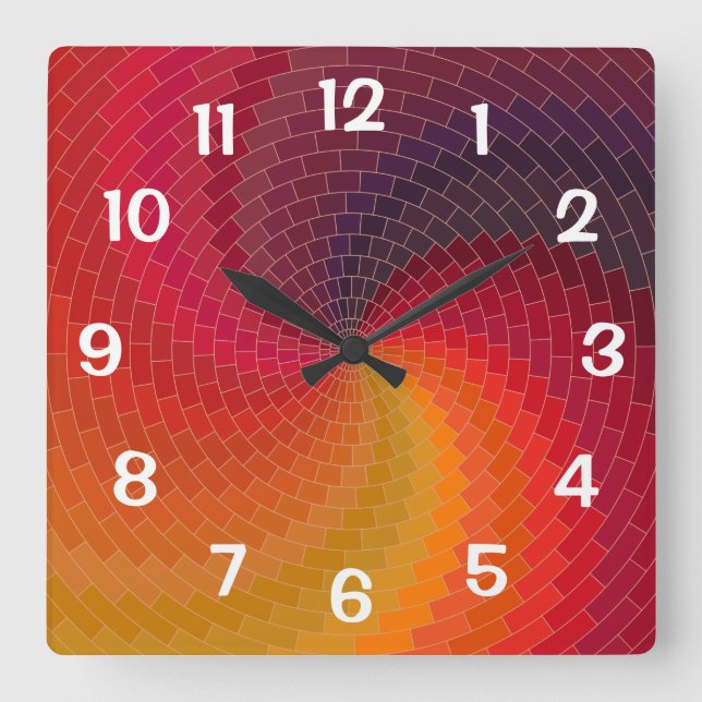 Abstract Spiral Tiles Red Yellow Orange Square Wall Clock (Front)