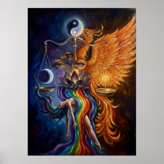 Abstract Spiritual Art Poster “Phoenix & Lotus Reb