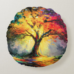 Abstract Spiritual Nature Tree of Life Round Cushion