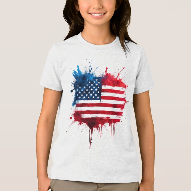 Abstract Splash American Flag Tri-Blend Shirt (Front)