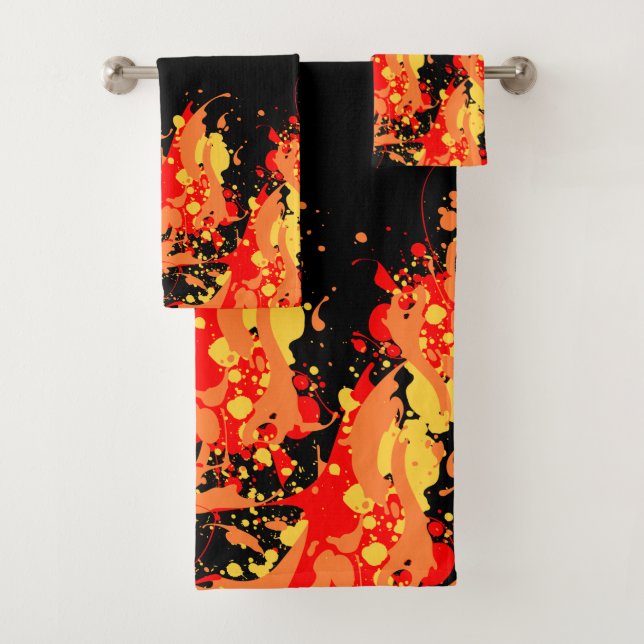 Abstract splash art _ yellow orange and red  bath towel set (Insitu)