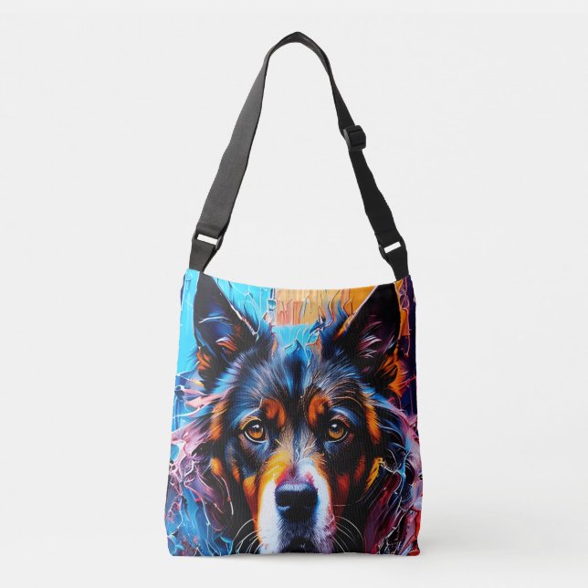 Abstract splash colour dog   crossbody bag (Front)