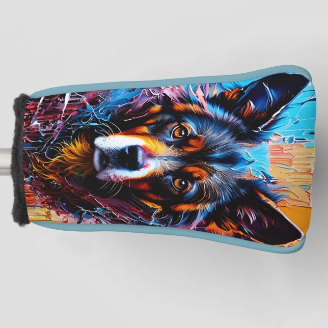 Abstract splash colour dog  golf head cover (Front)