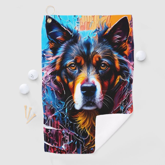 Abstract splash colour dog golf towel (InSitu)
