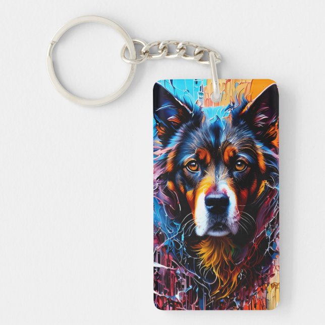 Abstract splash colour dog  key ring (Front)