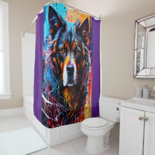 Abstract splash colour dog    shower curtain