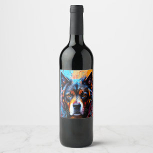 Abstract splash colour dog wine label