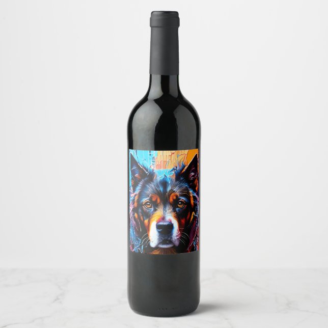 Abstract splash colour dog wine label (Front)