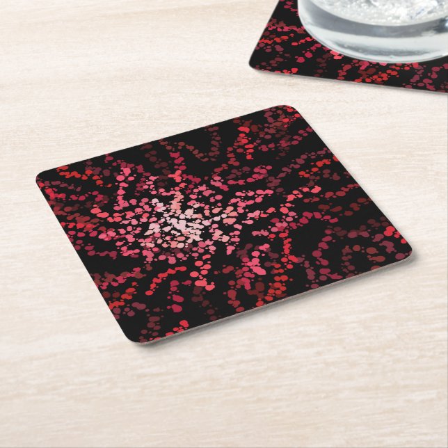 Abstract Splatter Dots Of Pinks And Reds Pattern  Square Paper Coaster (Angled)