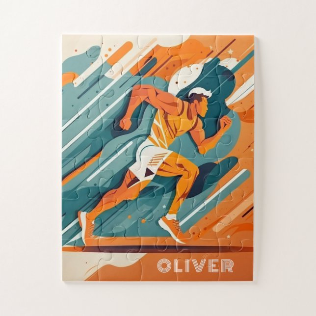 Abstract sport boy runner. Modern run activity Jigsaw Puzzle (Vertical)