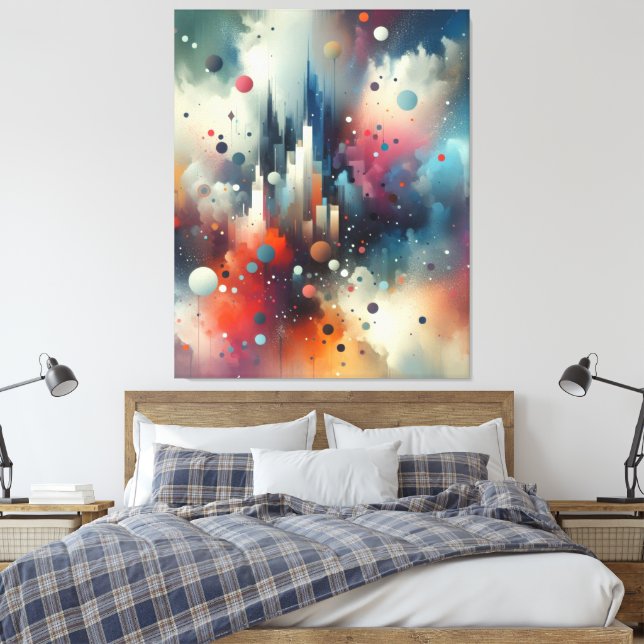 Abstract Spray Paint Stretched Canvas Print (Insitu(Bedroom))