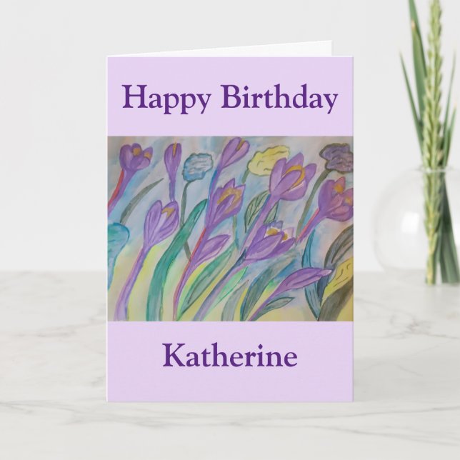 Abstract Spring Crocus Birthday Card (Front)